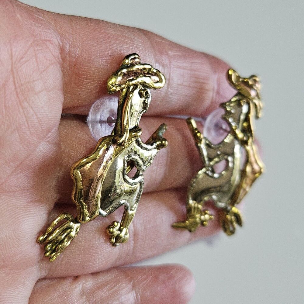Artisan Mixed Metal Halloween Witch On A Broom Earrings - Picture 4 of 14